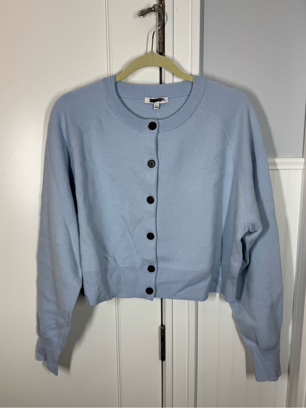 Madewell Raglan-Sleeve Cropped Cardigan in Merino Wool sky blue size xl new
